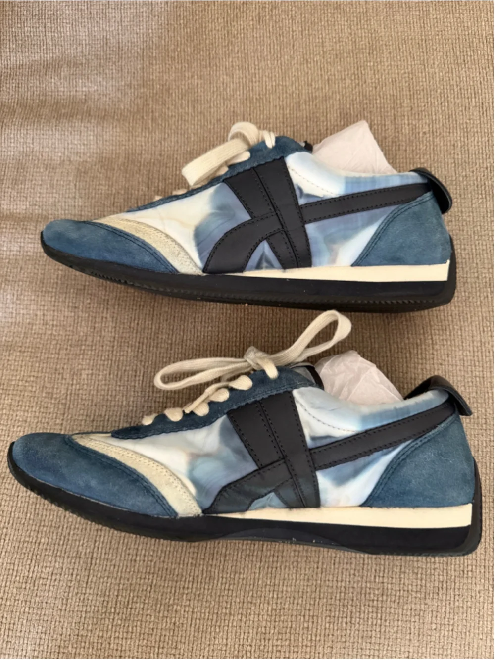 Tory Burch Hank Nylon Suede Sneakers Snow White Bright Navy Women’s Size 9.5